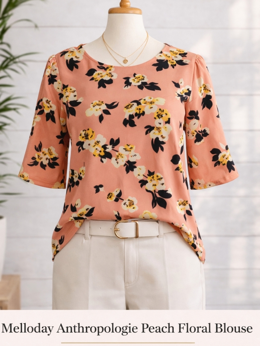 Melloday Anthropologie Peach Floral Blouse | Small - Picture 1 of 8